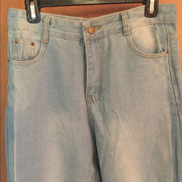 High waist jeans bleached distressed frayed hem - Picture 2 of 11